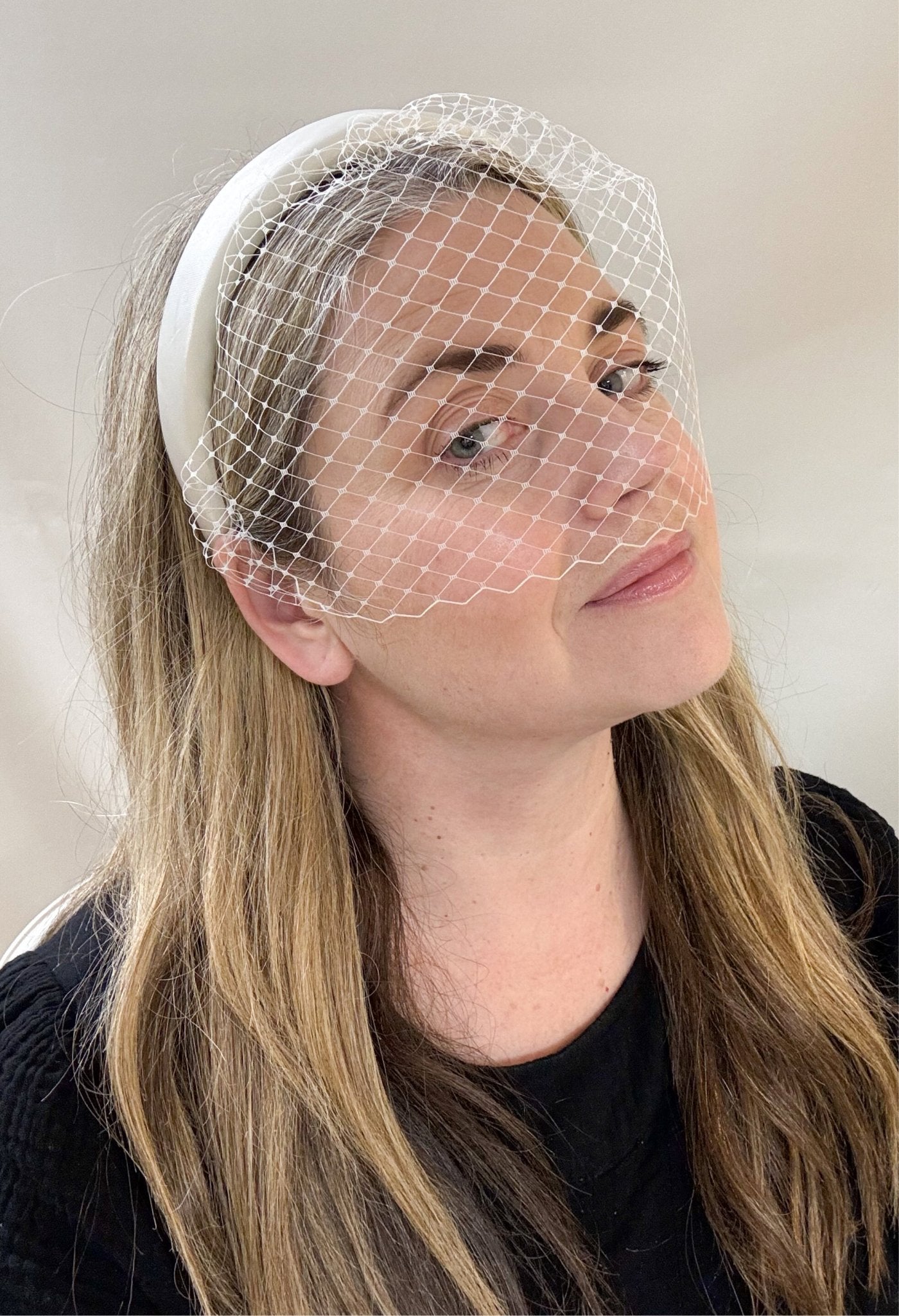 Emmy Slim Ivory Padded Birdcage Veil Headband