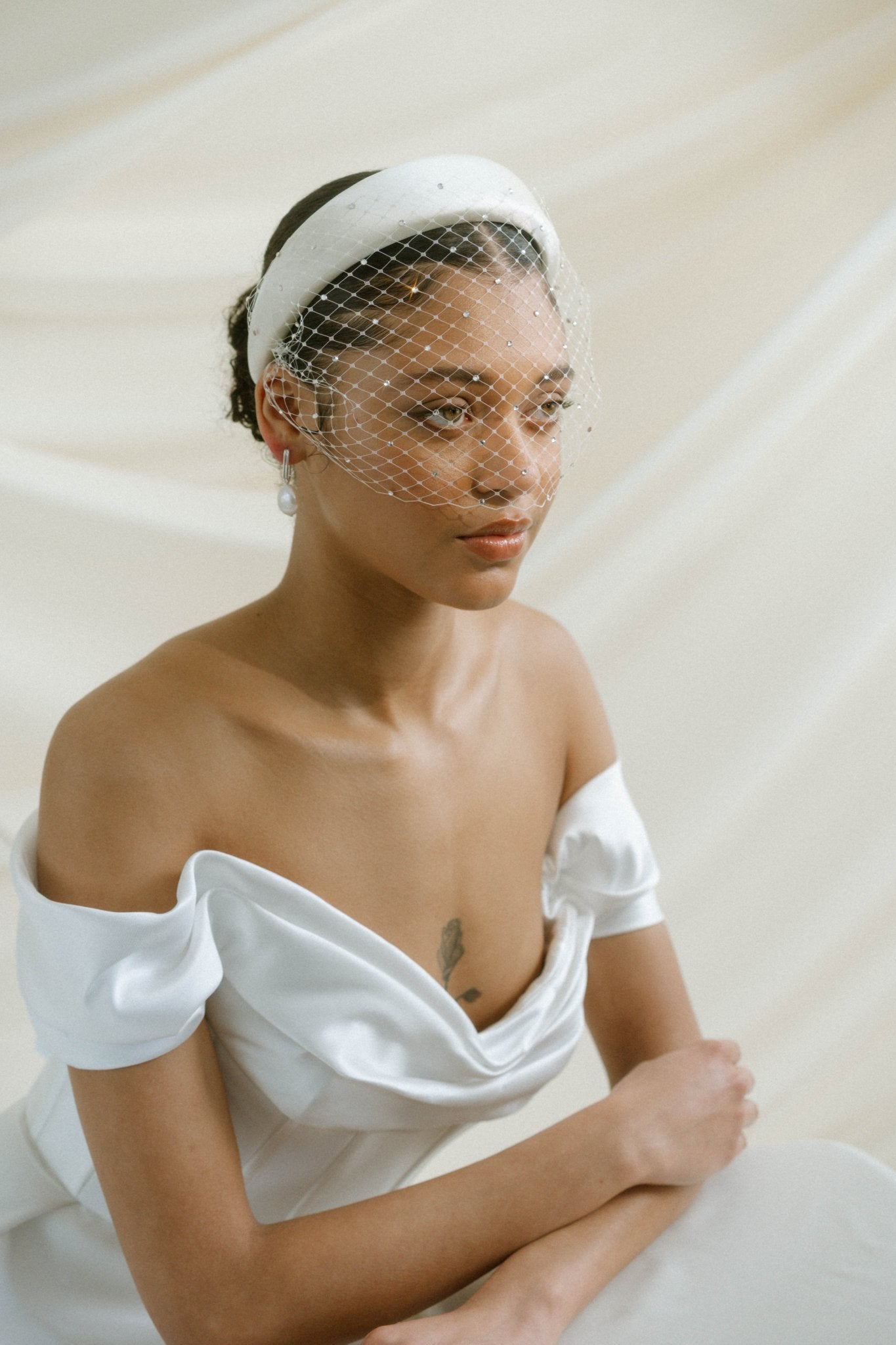 Angelina Ivory Birdcage Veil With Crystals