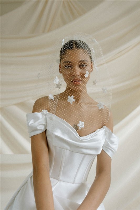 Blossom Statement Birdcage Blusher Veil With 3D Flowers