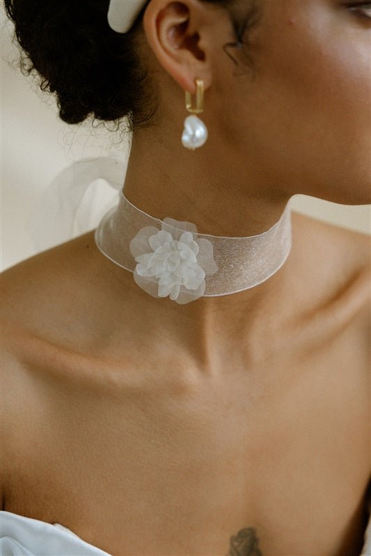 Felicity Organza Bridal Neck Scarf With Flower Corsage