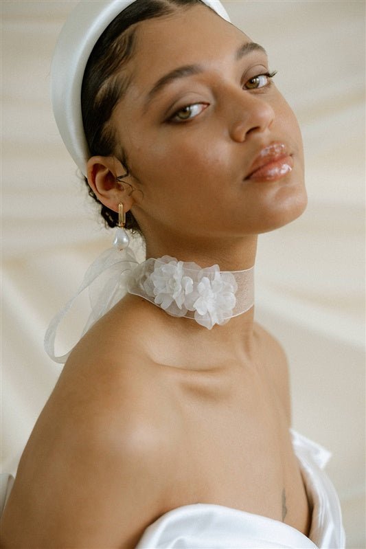 Felicity Organza Bridal Neck Scarf With Flower Corsage