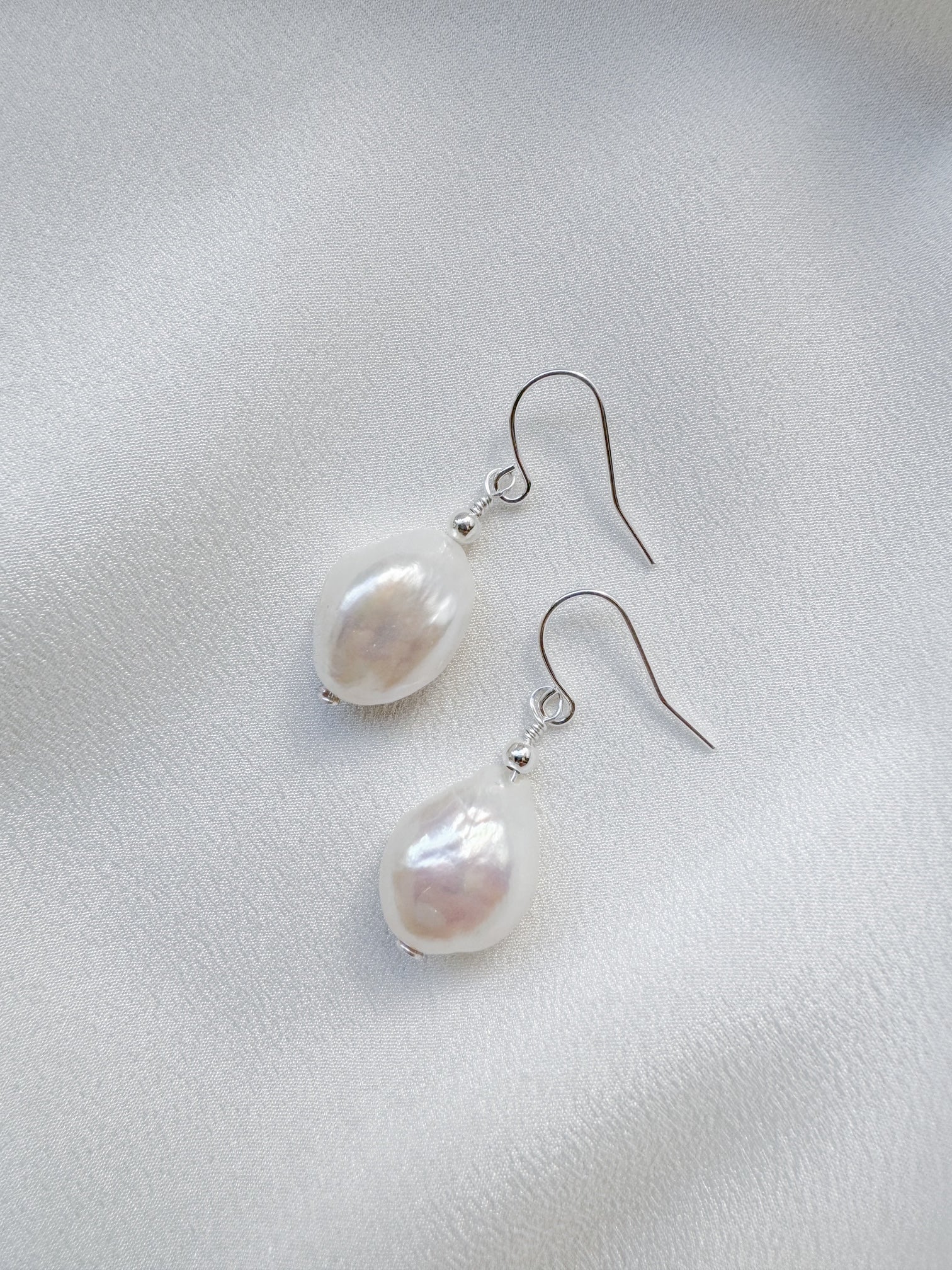Keira large baroque pearl silver drop earrings