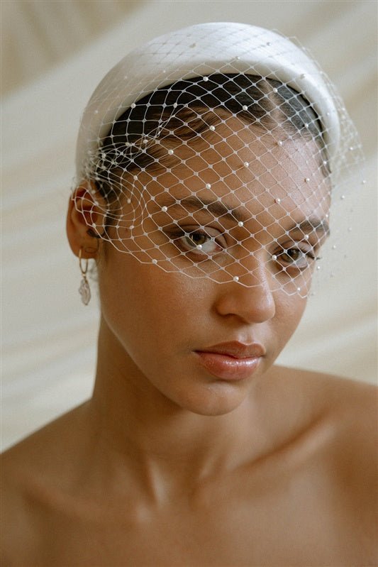 Keisha Ivory Birdcage Veil With Pearls