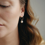 small round pearl hoop earring silver
