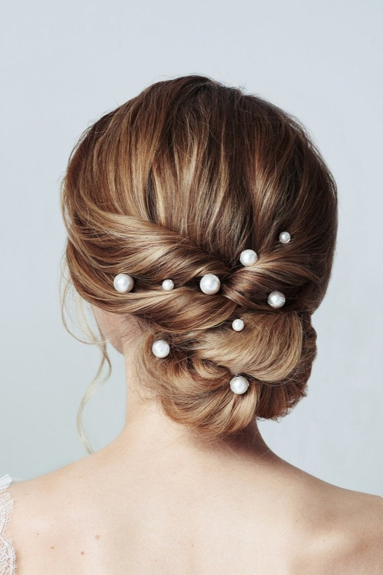 Pearl hair pins for wedding - set of nine small medium and large Swarovski hair pins - Prudence
