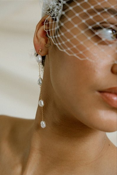 Penelope Baroque Pearl Long Drop Earrings