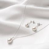 Pippa small drop baroque pearl earrings silver with matching necklace