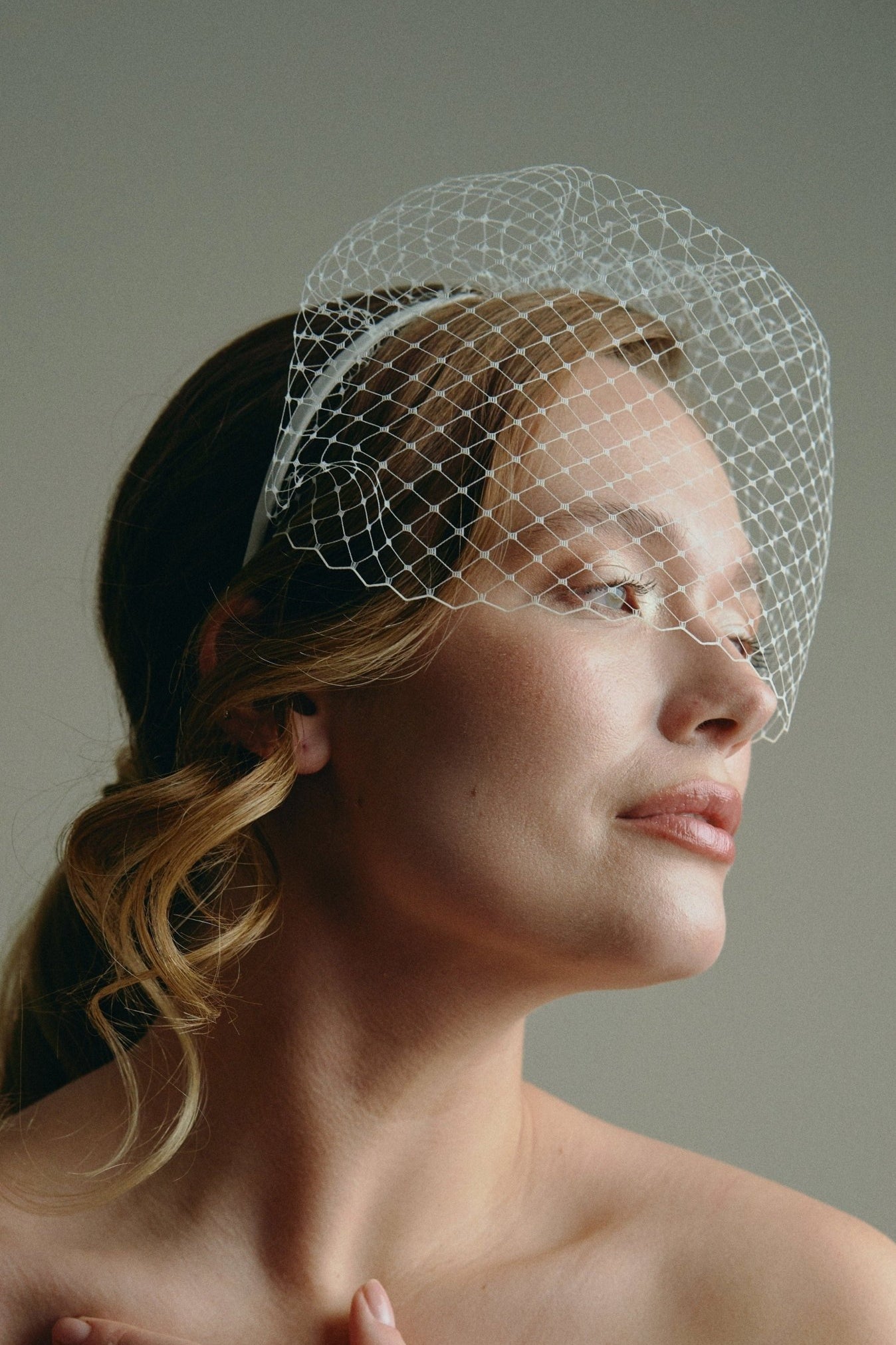 Wren ivory birdcage veil slim iheadband