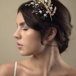 Gold and green crystal floral bridal crown with coordinating hairpins - Small Coraline