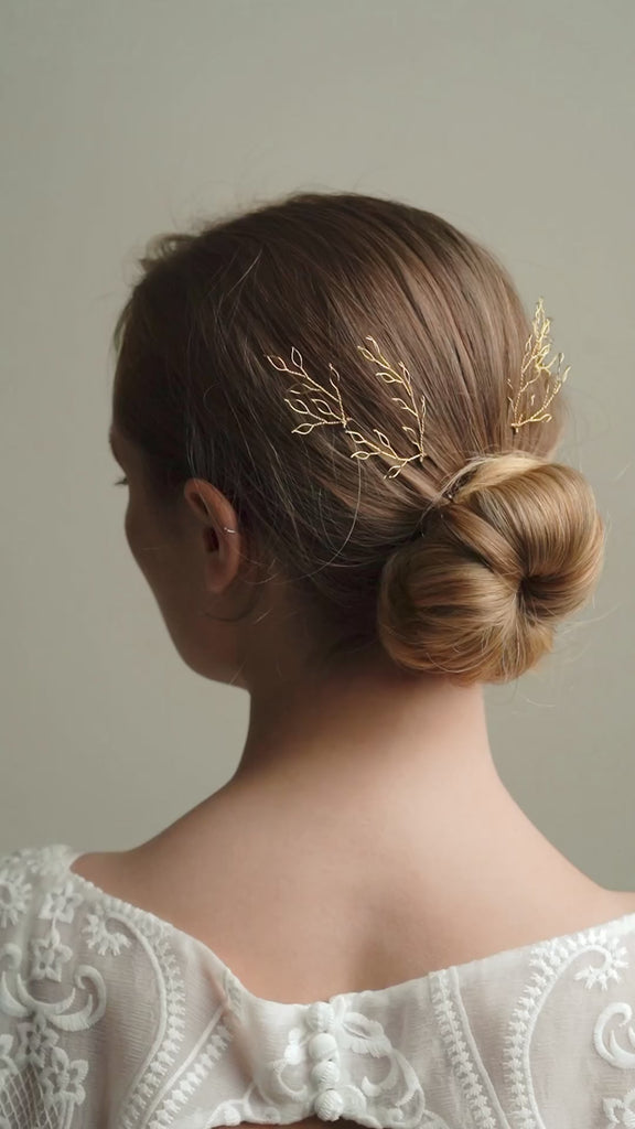 Libby gold leafy wedding hair pins 