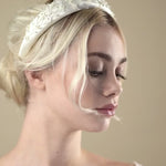 Embellished floral ivory padded headband with crystals and pearls - Effie