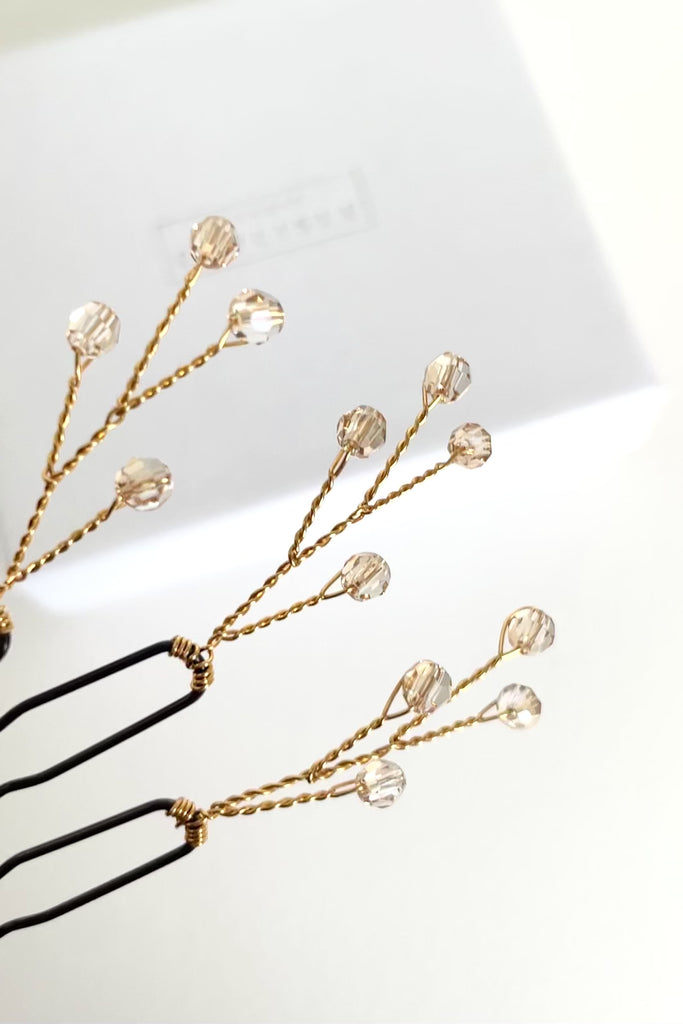Small clear gold crystal hairpins by Debbie Carlisle - Haillie 