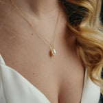 Gold teardrop freshwater pearl necklace
