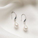 Aria silver teardrop freshwater pearl French hook earrings debbiecarlisle.com £45