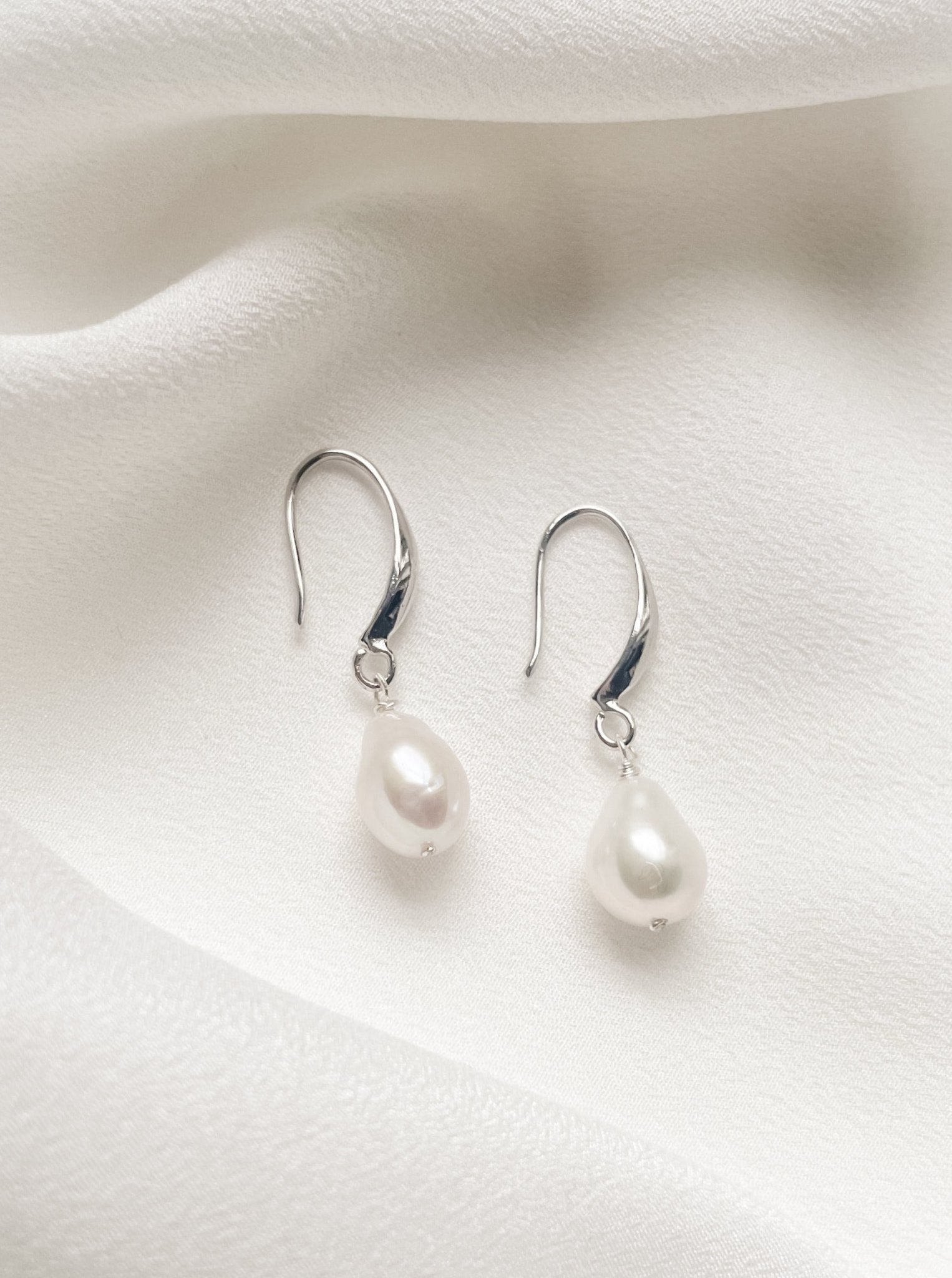 Aria silver teardrop freshwater pearl French hook earrings debbiecarlisle.com £45