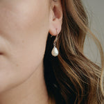 Silver teardrop freshwater pearl earrings