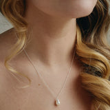 Silver teardrop freshwater pearl  necklace