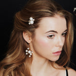 Celestial Swarovski Crystal star and moon bridal hairpins with matching wedding earrings