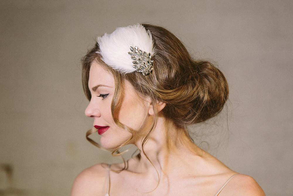 Ava crystal and feather wedding headband Headpiece - Debbie Carlisle