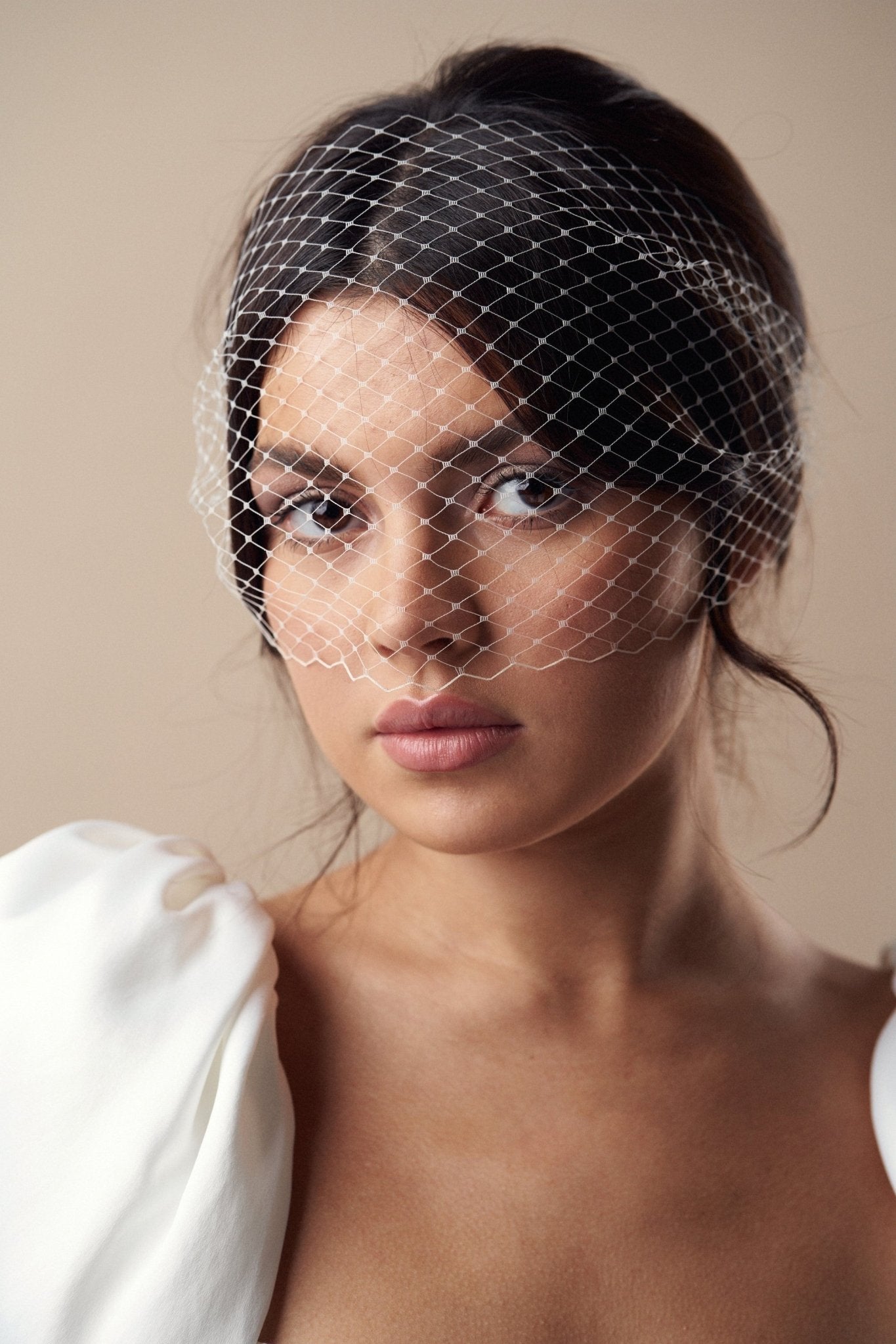 Ivory birdcage wedding veil - mask style - short