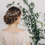 Crystal and pearl wedding hair vine back of head