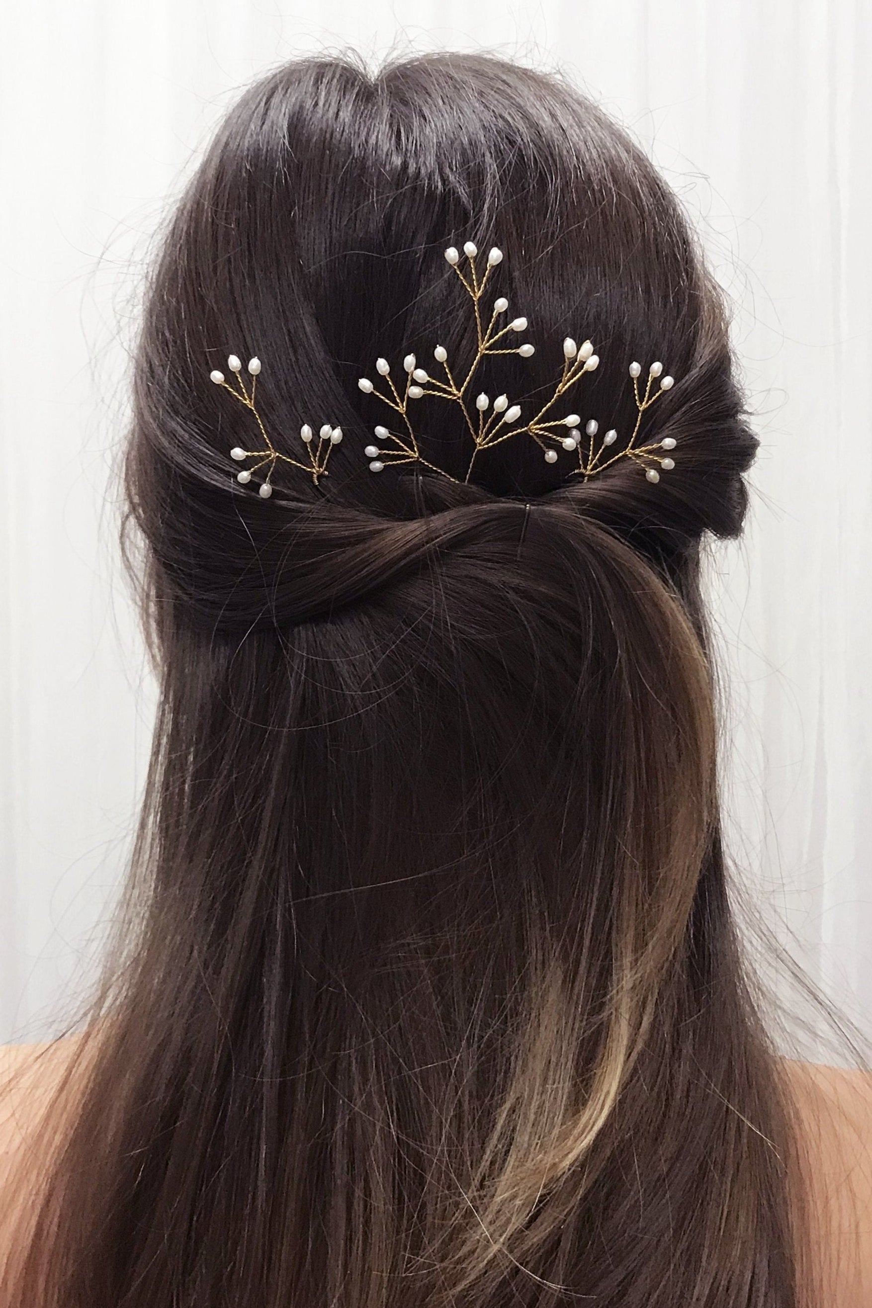 Gold freshwater pearl cluster hair pins - Celeste