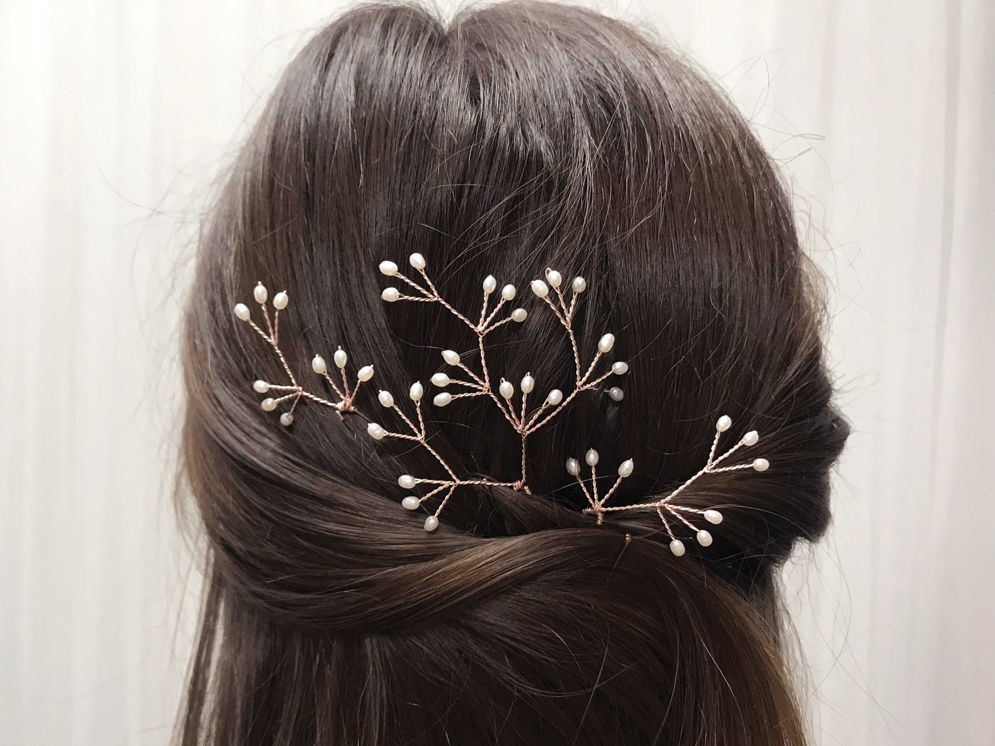 Rose gold freshwater pearl cluster hair pins - Celeste