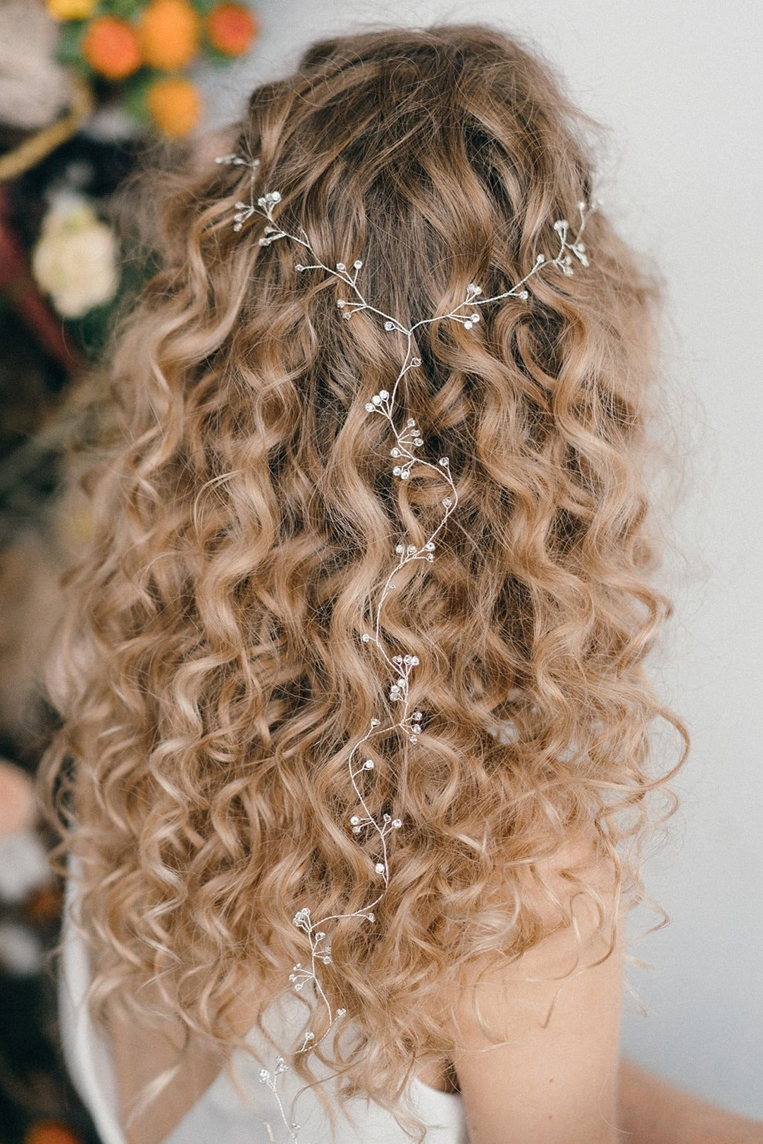 curly hair long crystal hairvine