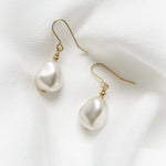 Clara large gold vegan baroque pearl drop earrings