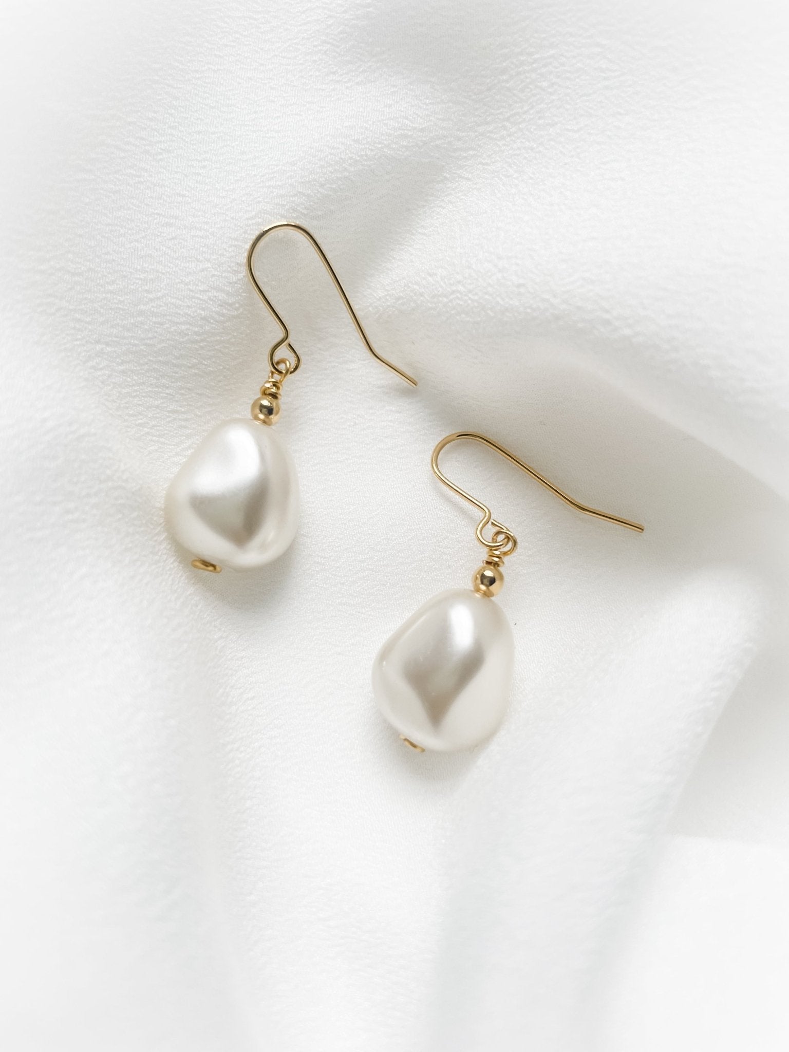 Clara large gold vegan baroque pearl drop earrings