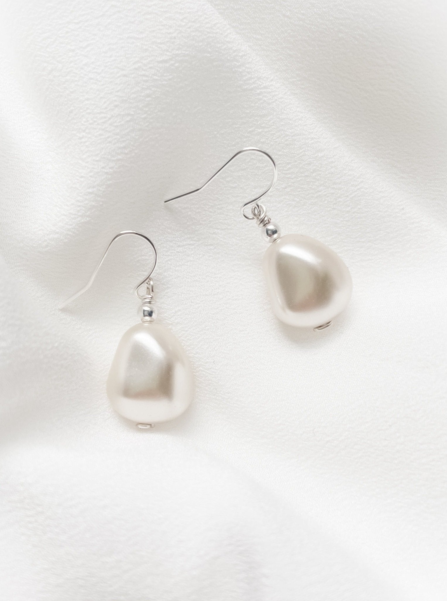Clara large silver vegan baroque pearl drop earrings