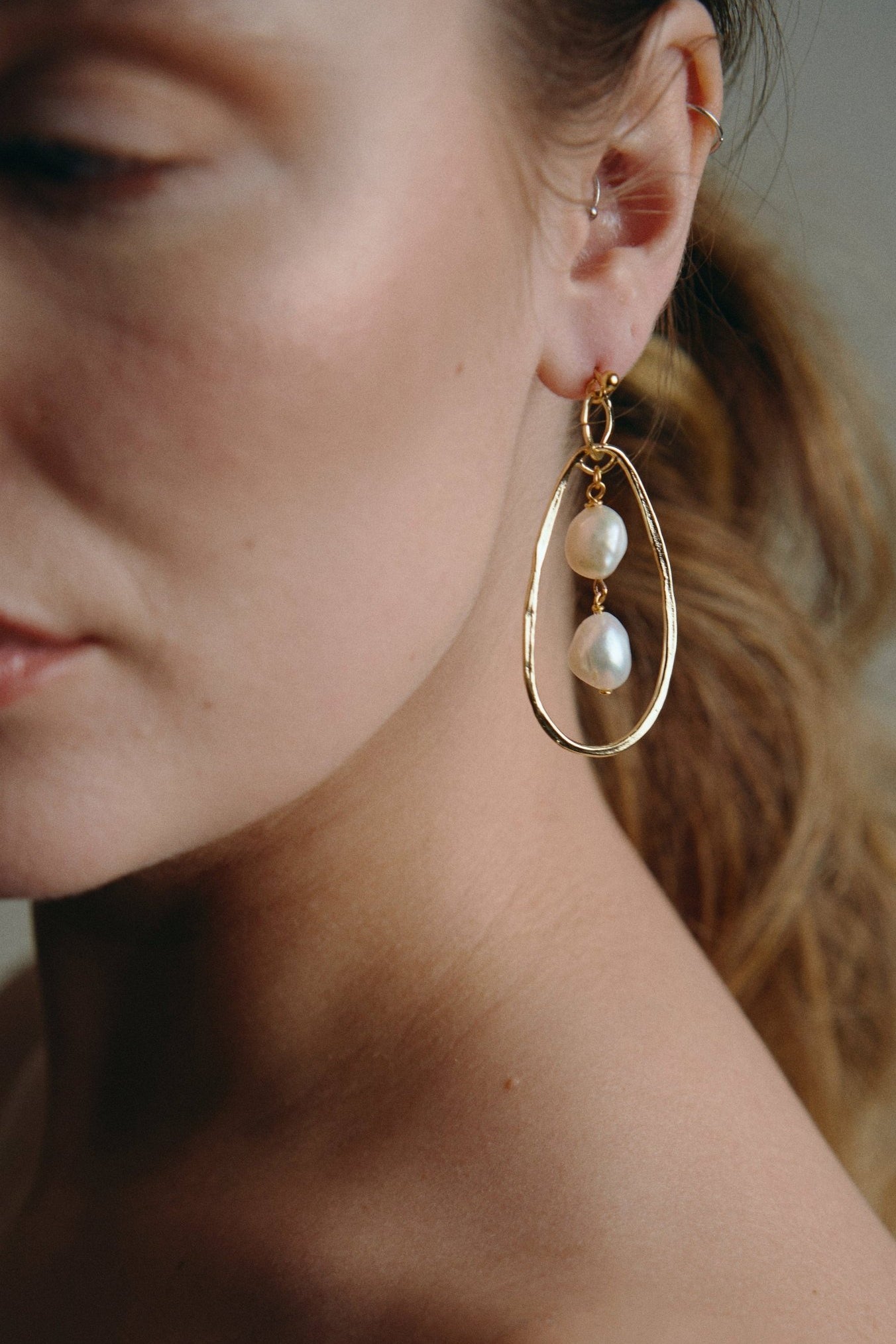 Edie gold statement baroque pearl sculptural earrings