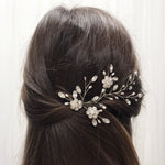 Silver crystal flower and freshwater pearl bridal hair vine - Ella