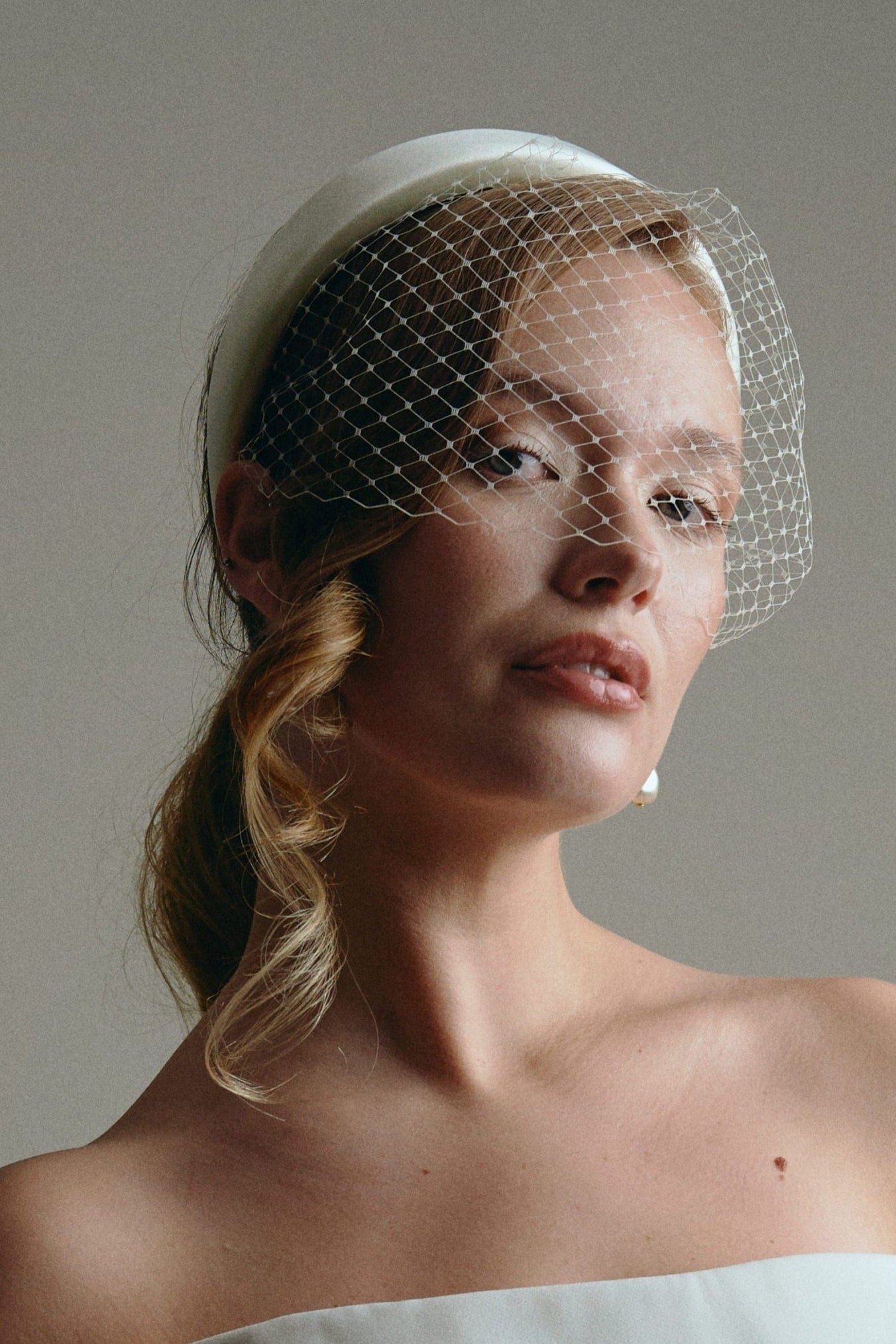 Esme Ivory Padded Birdcage Veil with separate Headband
