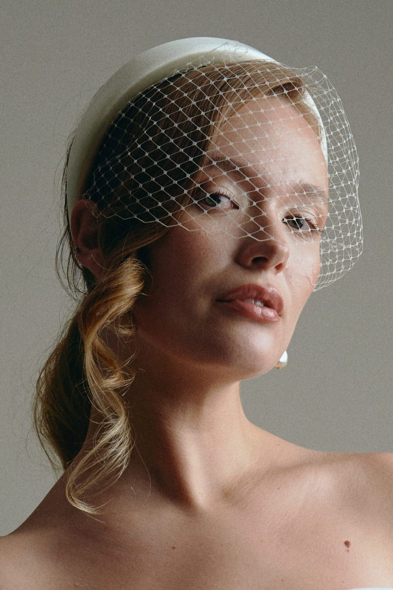 Esme Ivory padded headband with separate birdcage veil