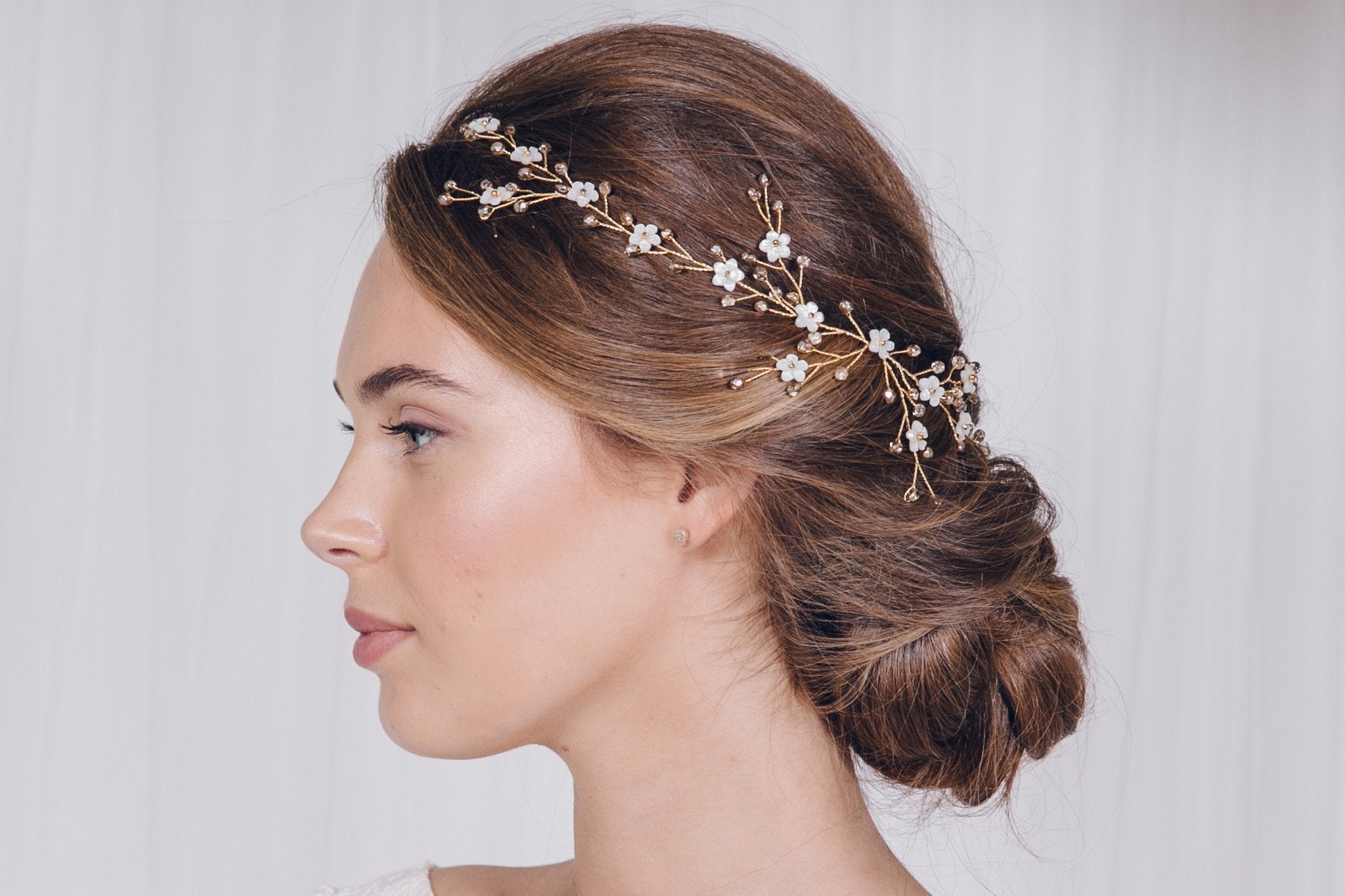 Delicate trailing mother of pearl flower hairvine - Evie - Debbie Carlisle