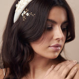 Embellished floral gold and ivory padded headband with matching hairpins