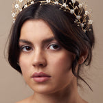 Boho crystal flower crown in gold and ivory - Isobel - with matching Haillie hairpins