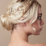 Antique gold crystal floral bridal crown with matching hairpins at back  - Large Coralin