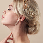 Green and gold crystal floral bridal crown with matching hairpins