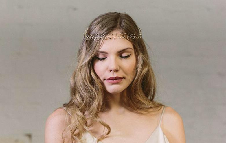 Haillie gold rustic bridal halo circlet wedding hair accessory