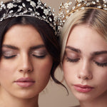 models wear silver and gold versions of crystal flower crown - Mabel