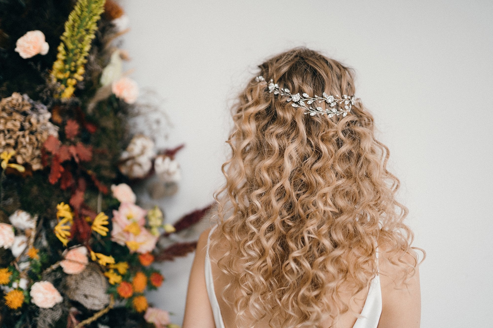 boho silver crystal half up hairvine