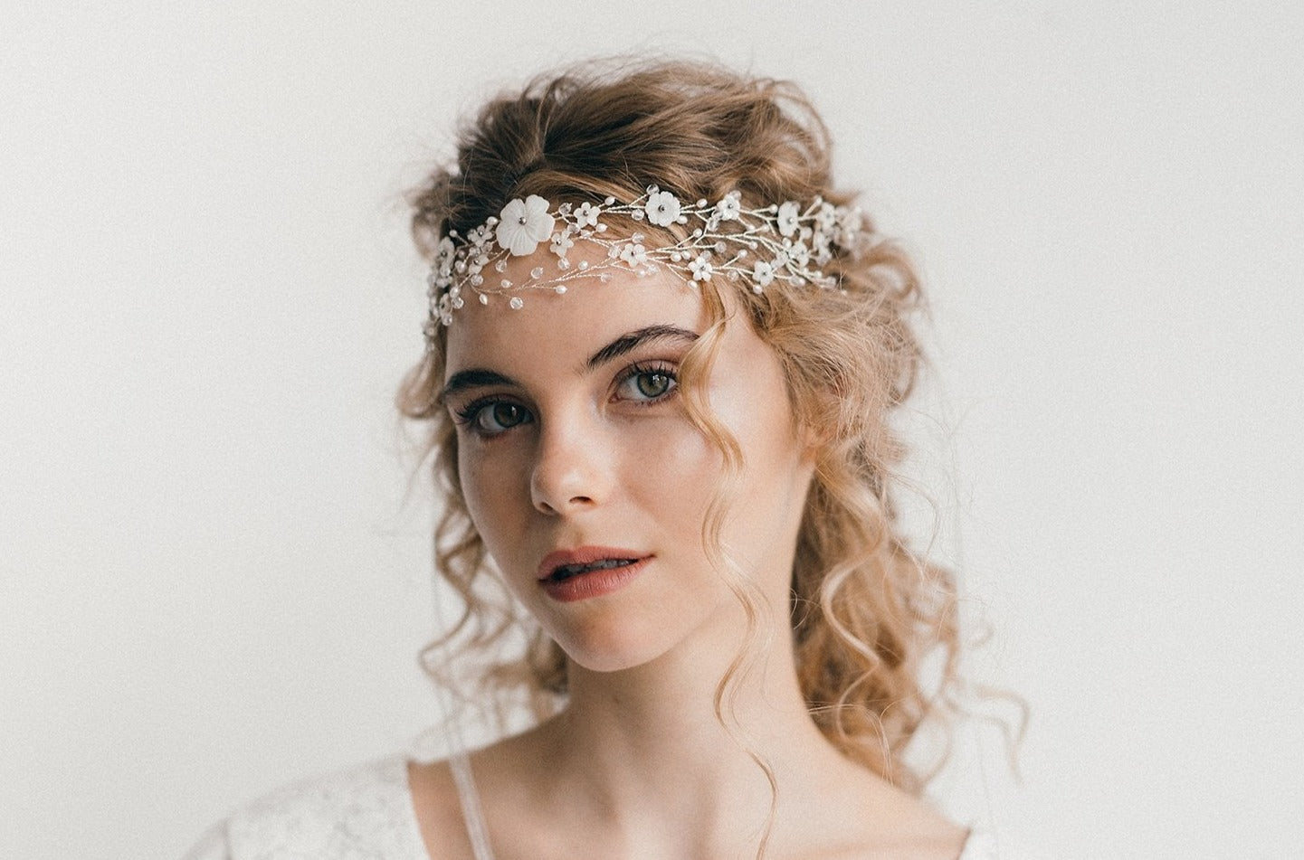 ivory flower wedding browband