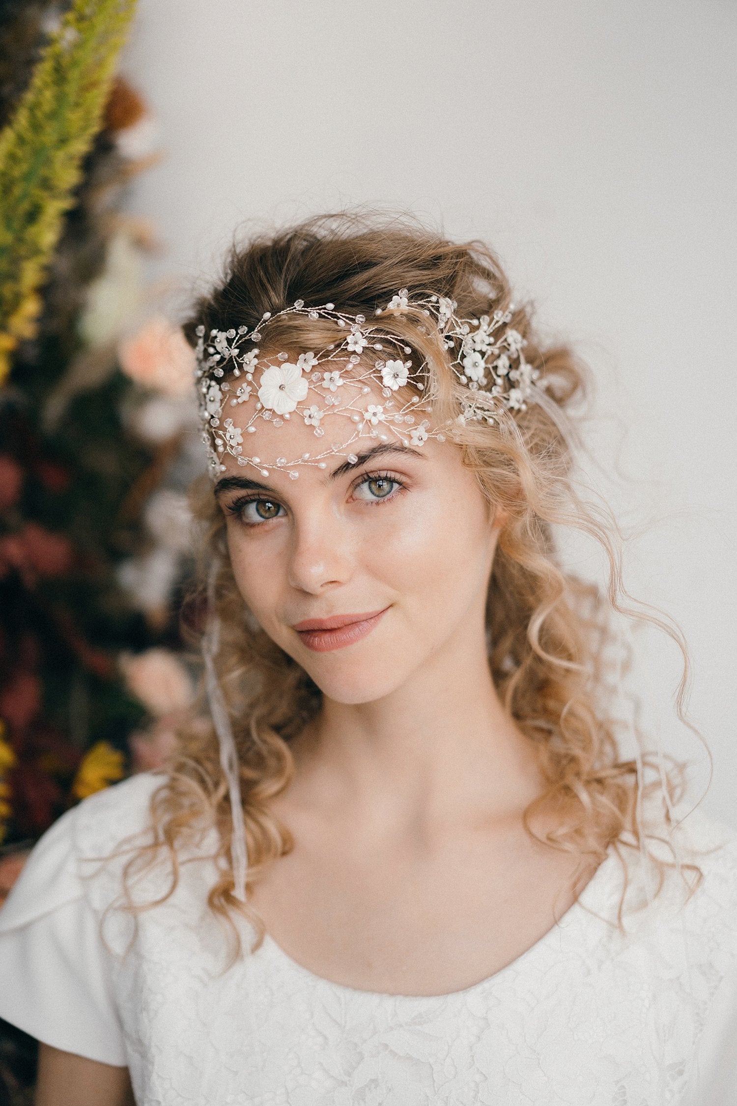 delicate flower wedding browband