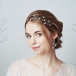 Silver Lunaria Swarovski Crystal star bridal hairpins set and earrings set worn with soft up do