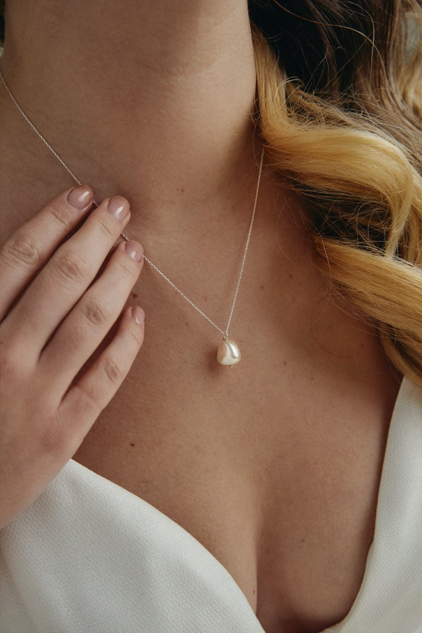 Lyla silver vegan baroque pearl necklace