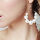 Mona Swarovski Pearl silver or gold plated hoop earrings by debbiecarlisle.com
