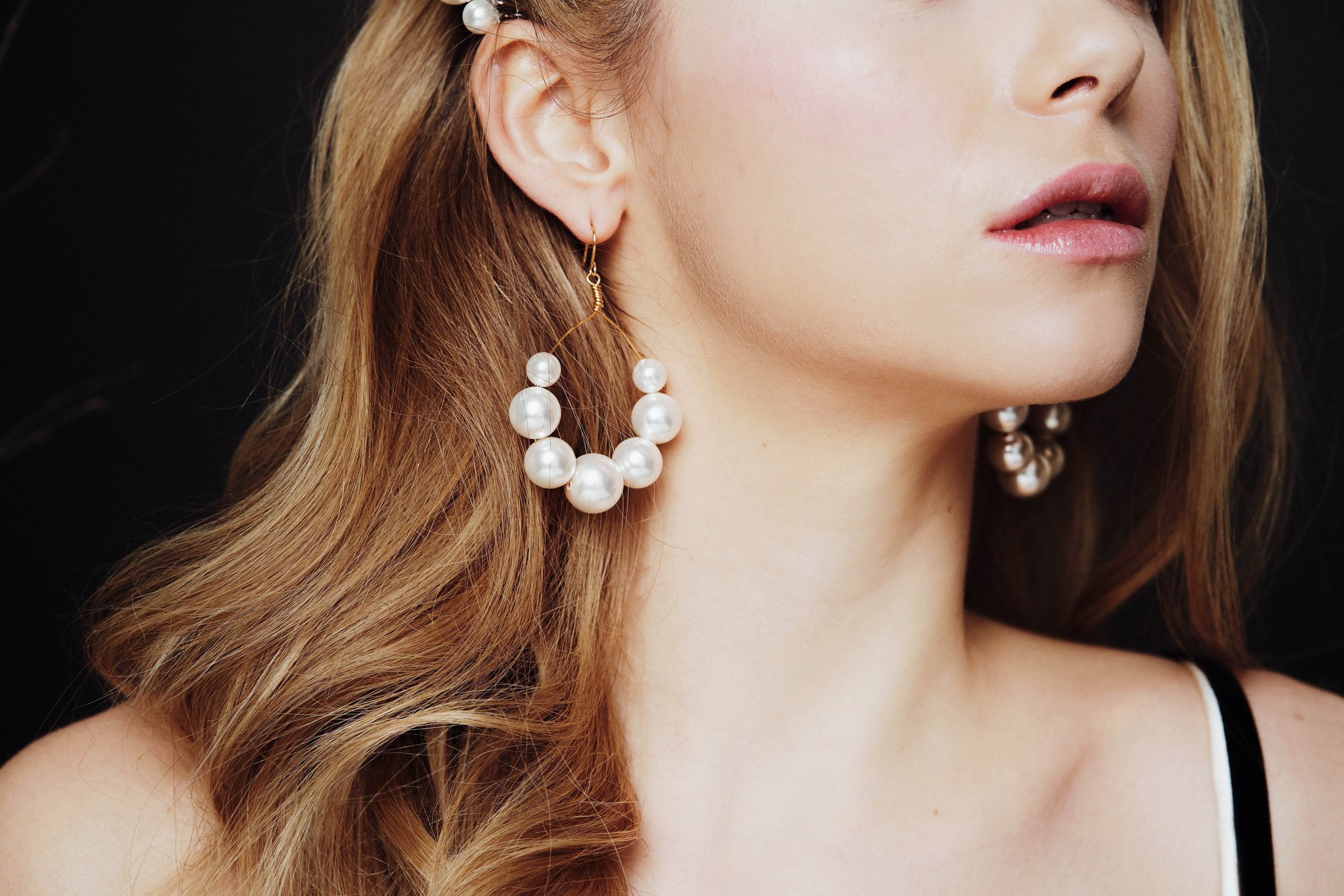 Gold plated Swarovski Pearl hoop earrings Mona by debbiecarlisle.com