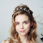 Orion celestial crown worn with Lunaria Swarovski Crystal celestial earrings in silver